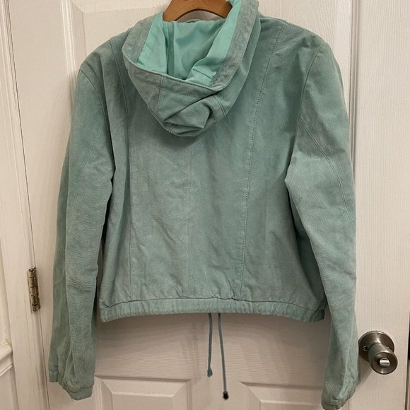 Wilsons Leather Maxima Green Leather Suede Hooded Jacket size L - Picture 2 of 6